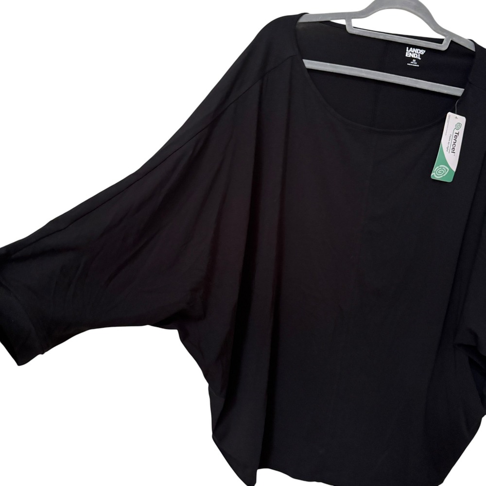 Lands' End Womens 2X Top Black Dolman Sleeve Tencel Modal Blend Casual Travel